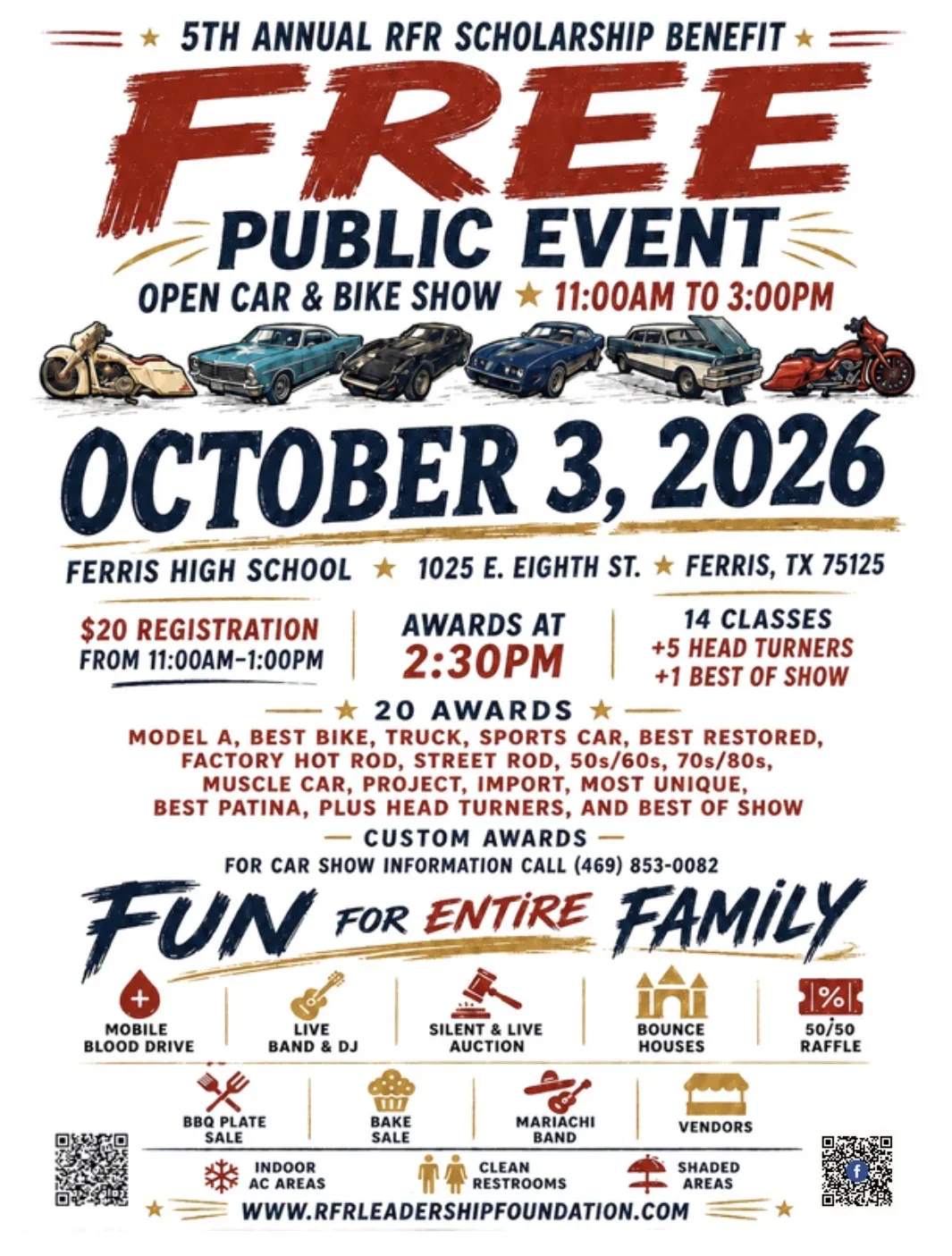 5th Annual RFR Scholarship Benefit - Free Public Event Open Car & Bike Show