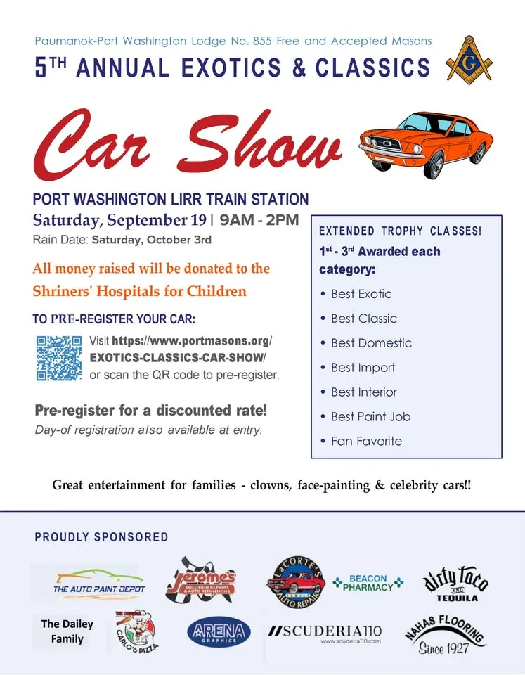 Port Washington Exotics & Classics Car Show (Benefitting Shriners' Hospitals for Children)